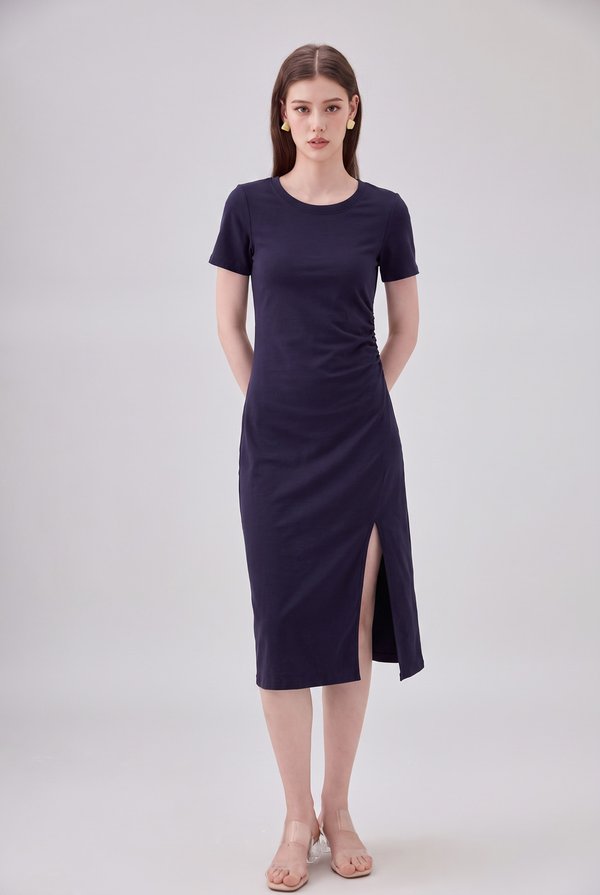 *ONLINE EXCLUSIVE* Osborn Cotton Slit Midi Dress In Navy