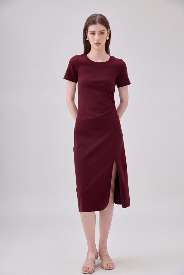 Osborn Cotton Slit Midi Dress In Wine