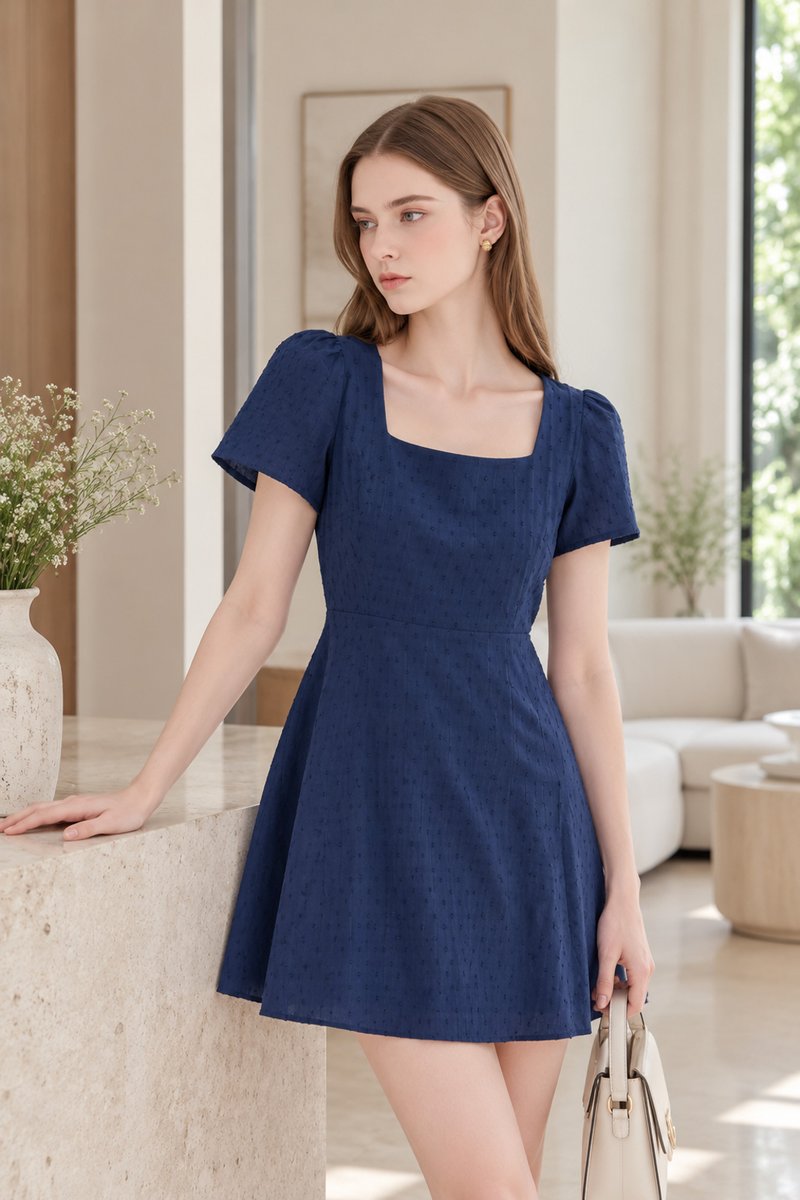 Briana Swiss Dot Dress In Navy