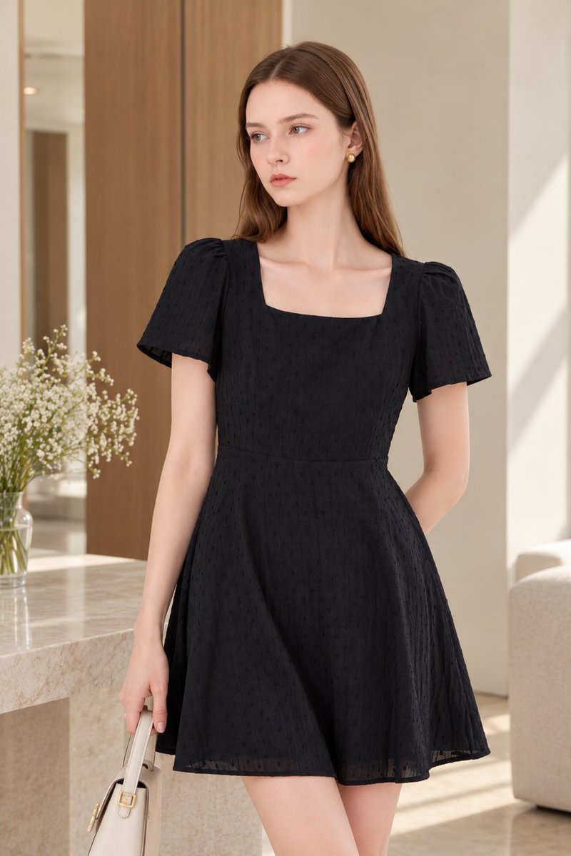 Briana Swiss Dot Dress In Black