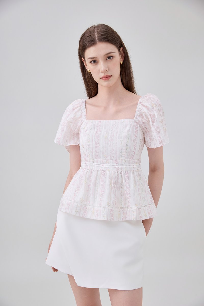 Eira Floral Peplum Top In Pink