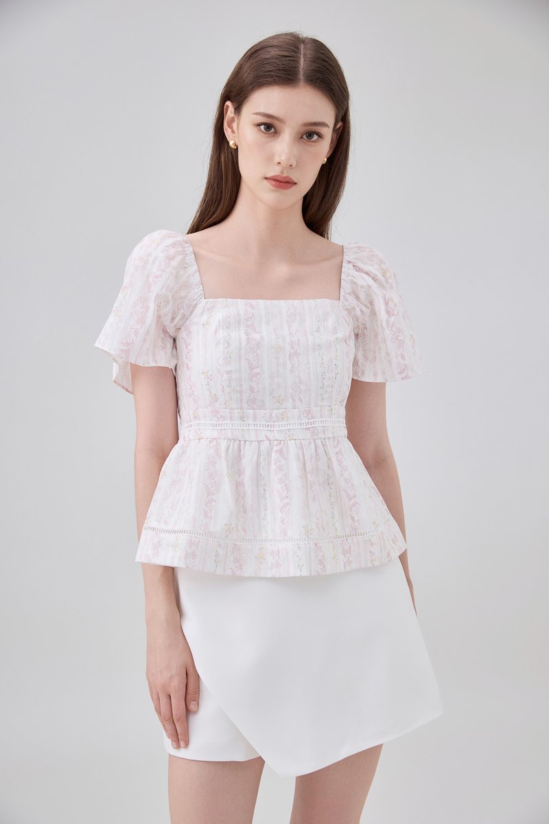 Eira Floral Peplum Top In Pink