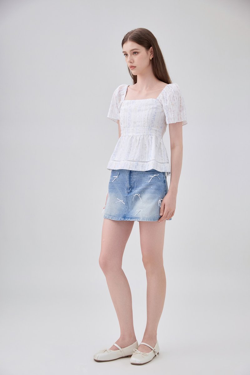 Eira Floral Peplum Top In Blue
