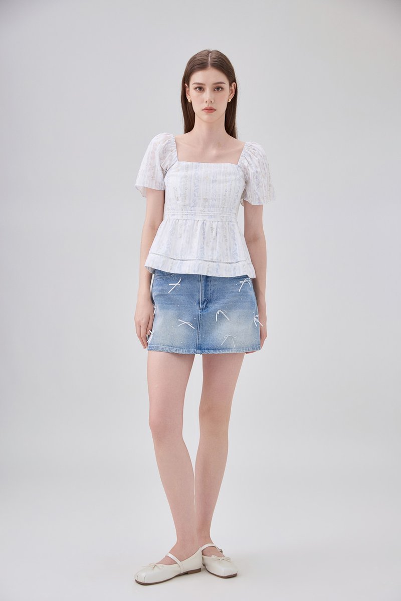 Eira Floral Peplum Top In Blue