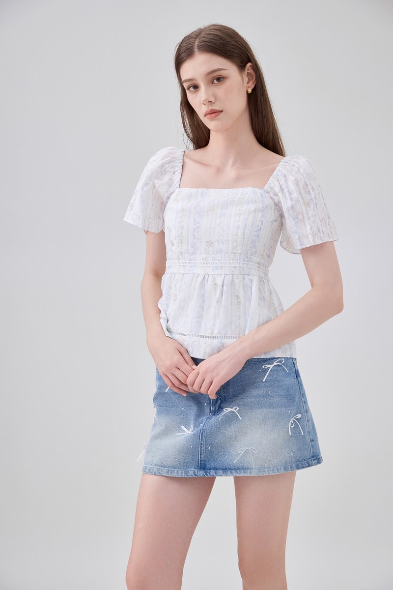 Eira Floral Peplum Top In Blue
