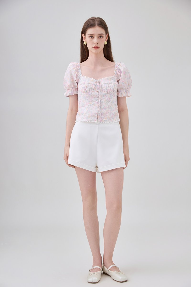 Lilianna Pintuck Crochet Floral Top