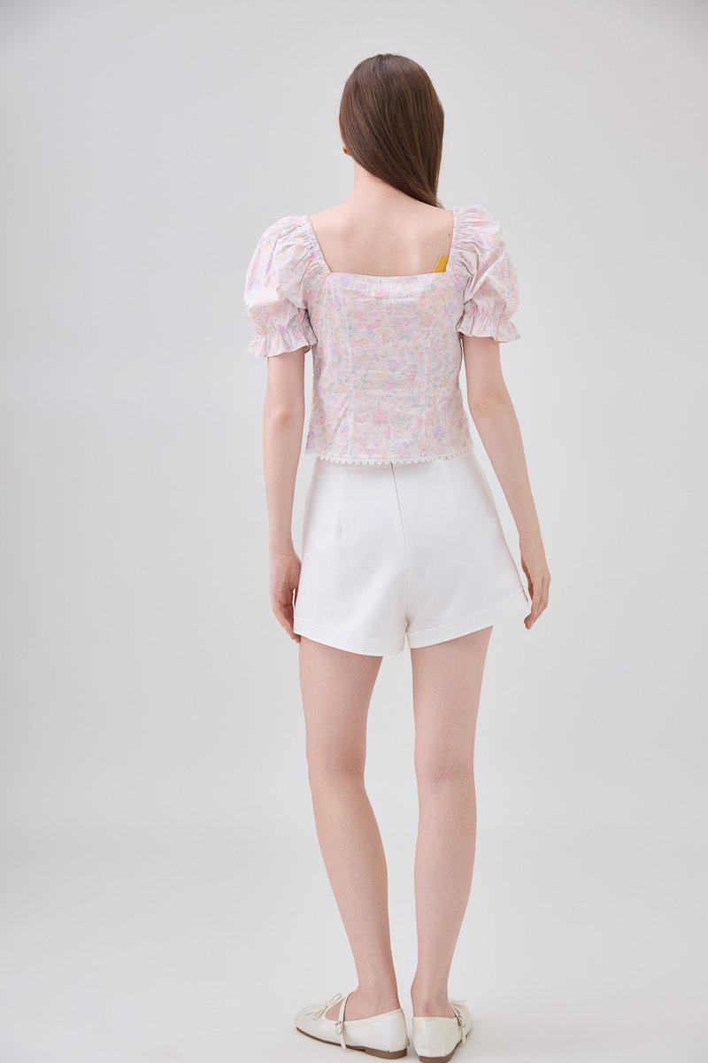 Lilianna Pintuck Crochet Floral Top