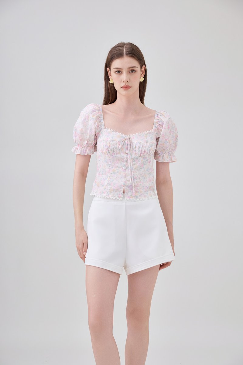 Lilianna Pintuck Crochet Floral Top