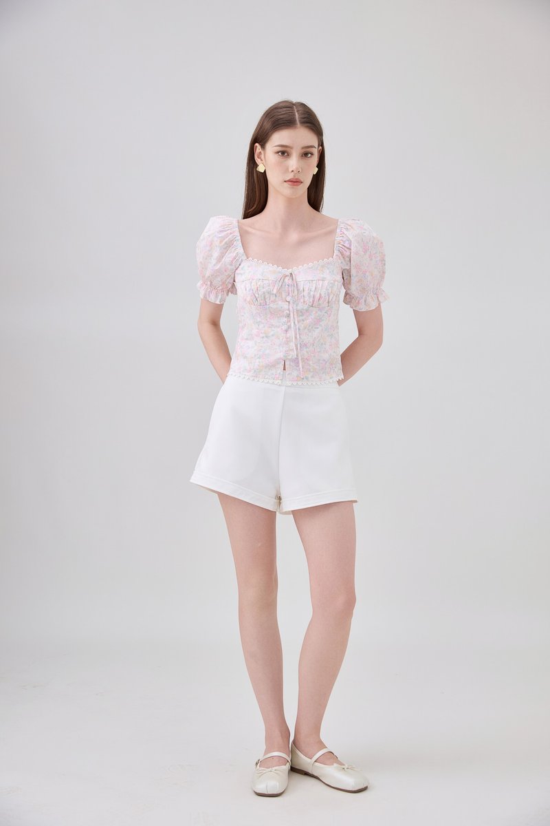 Lilianna Pintuck Crochet Floral Top