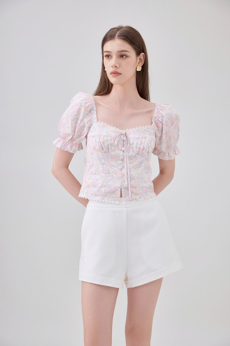Lilianna Pintuck Crochet Floral Top