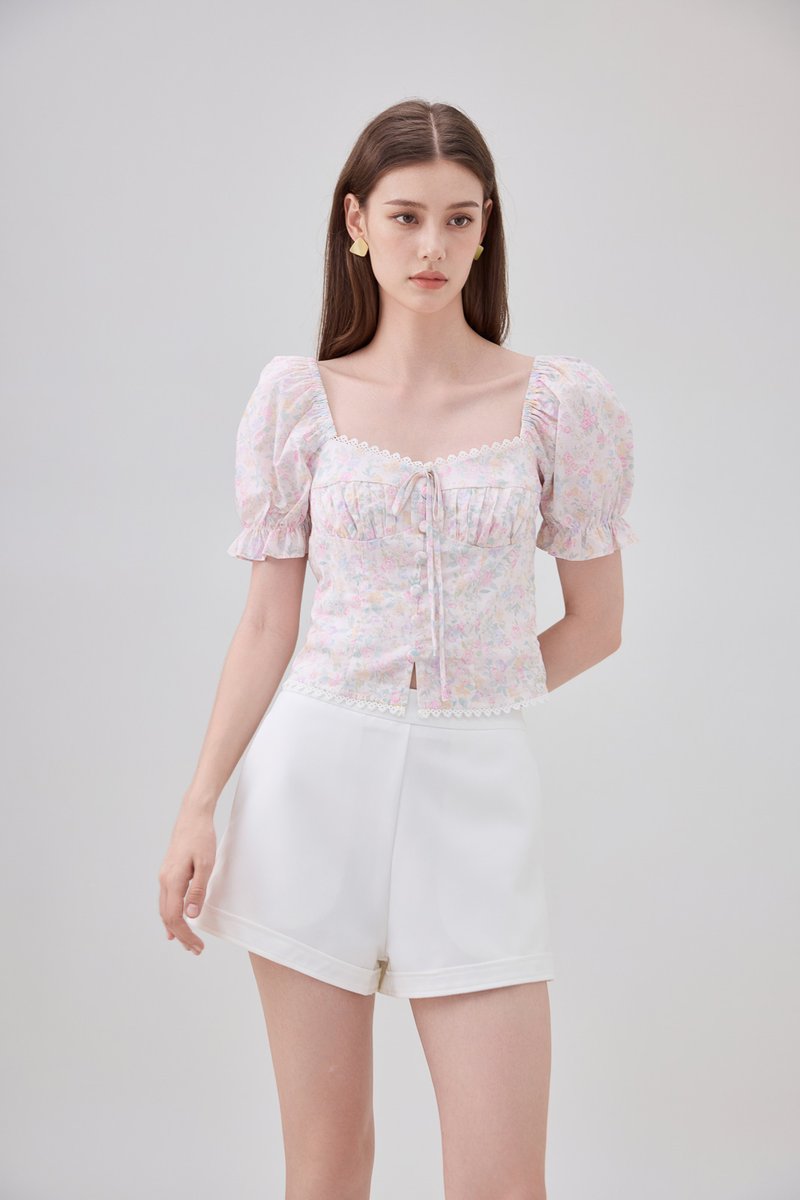 Lilianna Pintuck Crochet Floral Top