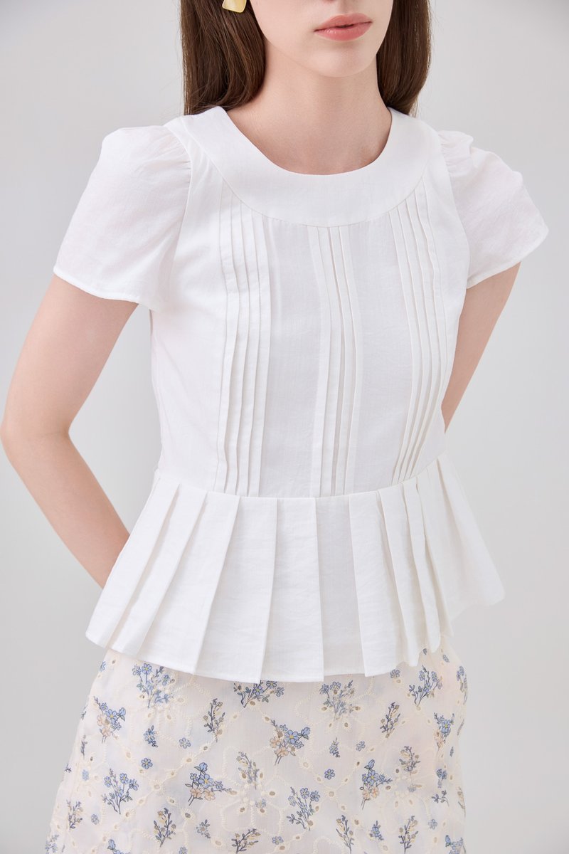 Ainara Pintuck Pleated Peplum Top In White