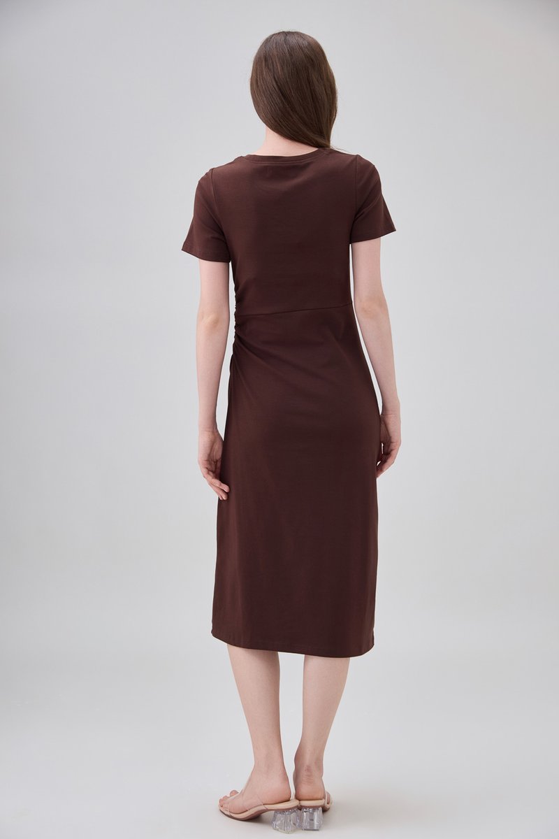 Osborn Cotton Slit Midi Dress In Brown