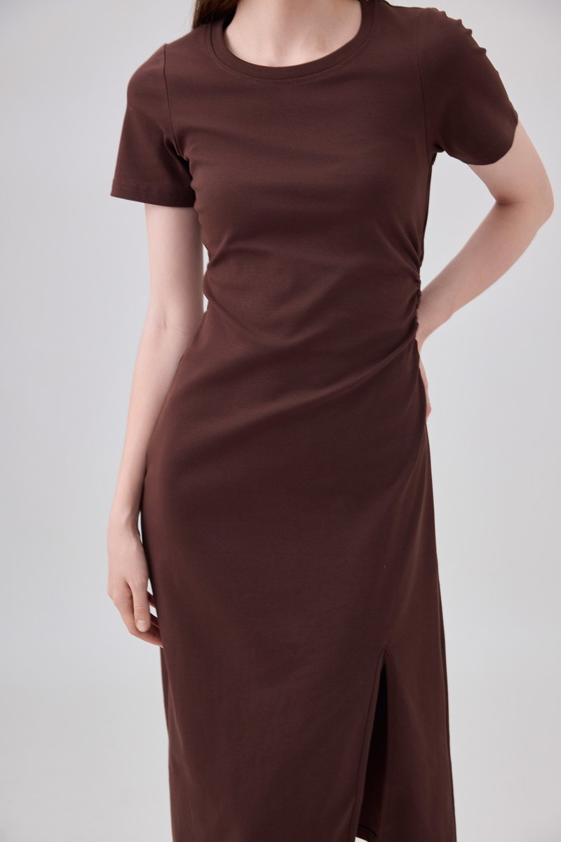 Osborn Cotton Slit Midi Dress In Brown