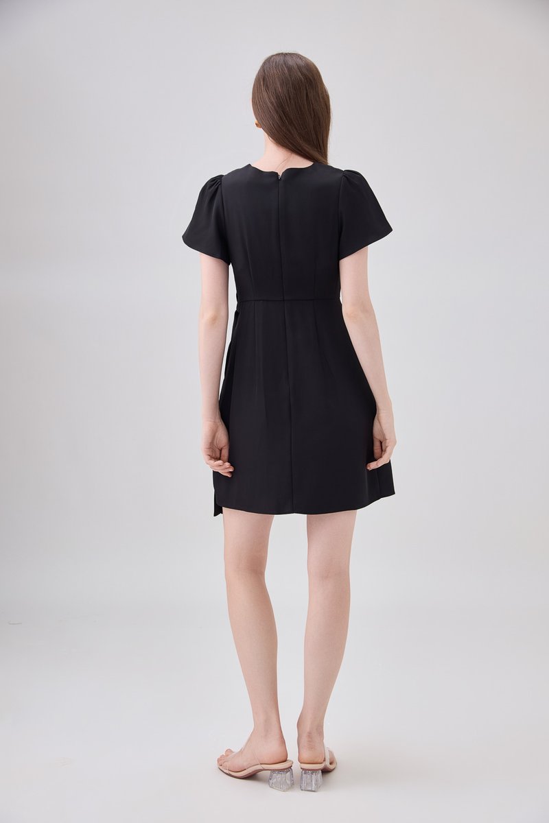 Alessia Faux Wrap Ribbon Dress In Black