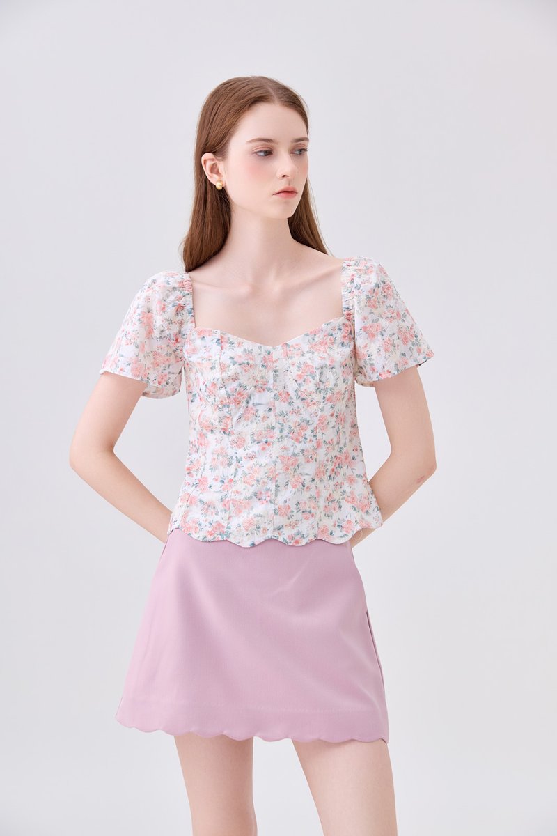 Milani Embroidery Panelled Floral Top In Rose