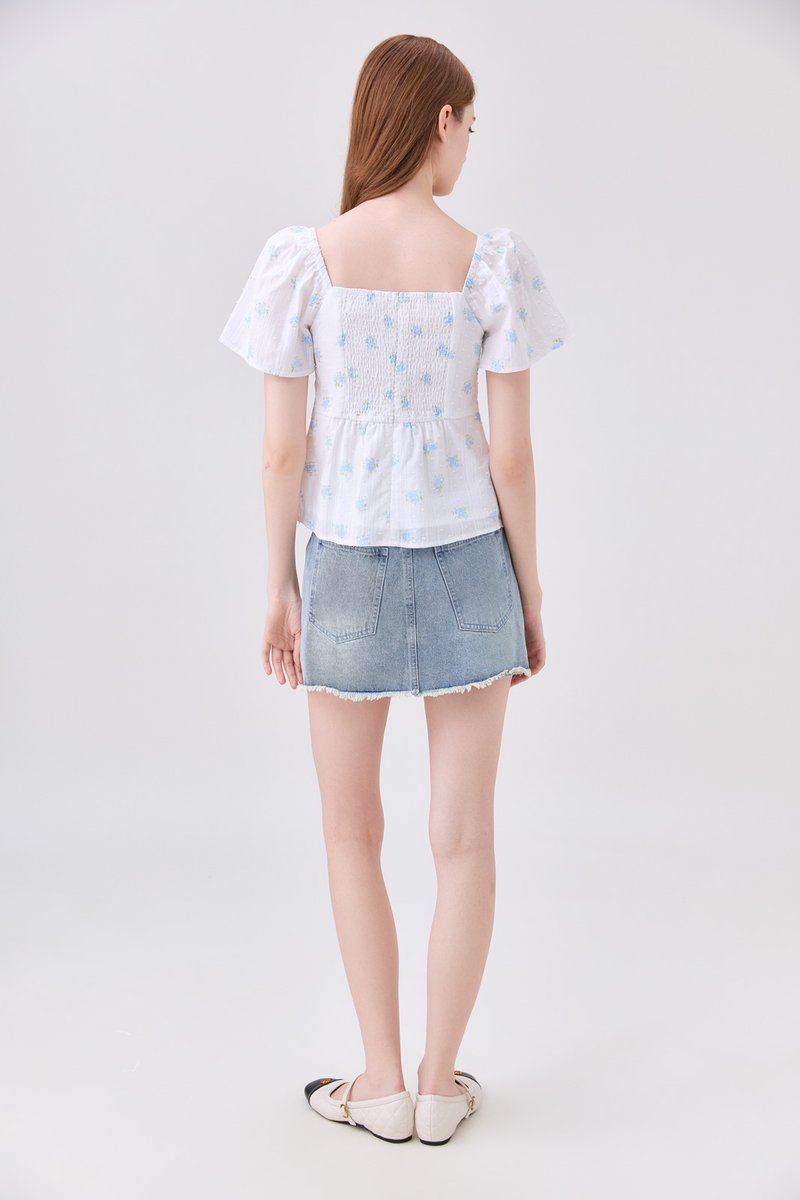 Seia Frayed Hem Denim Skort