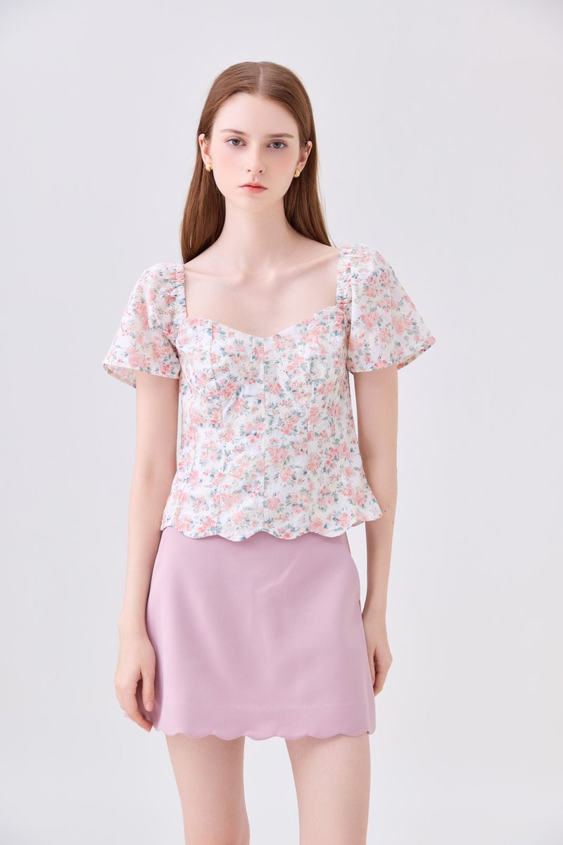 Milani Embroidery Panelled Floral Top In Rose