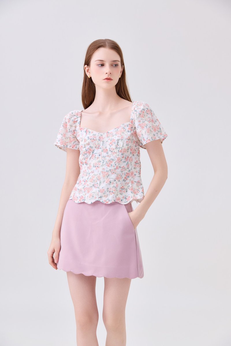 Milani Embroidery Panelled Floral Top In Rose