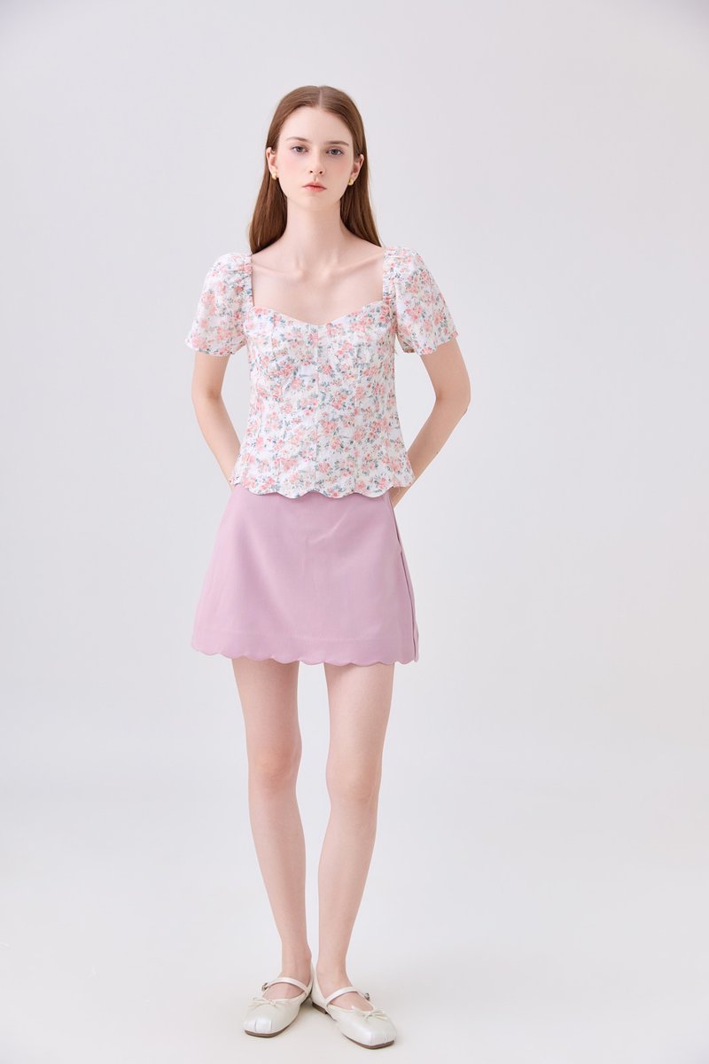 Milani Embroidery Panelled Floral Top In Rose