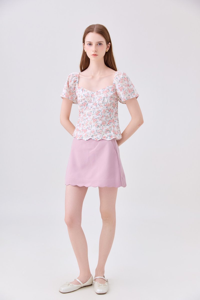 Milani Embroidery Panelled Floral Top In Rose