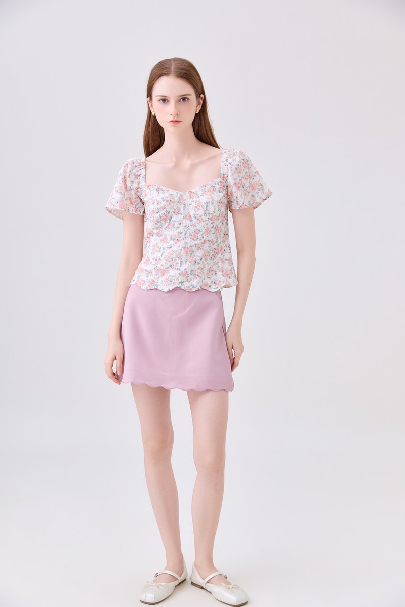 Milani Embroidery Panelled Floral Top In Rose