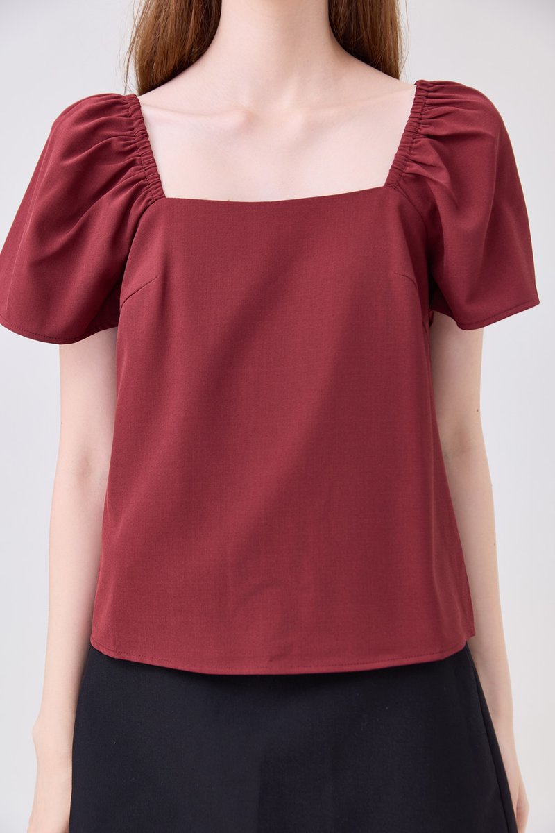 Aureline Flare Sleeve Top In Rust