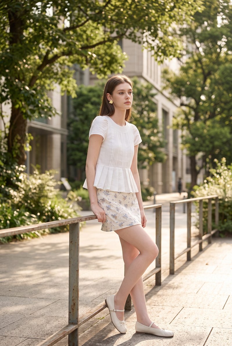 Ainara Pintuck Pleated Peplum Top In White