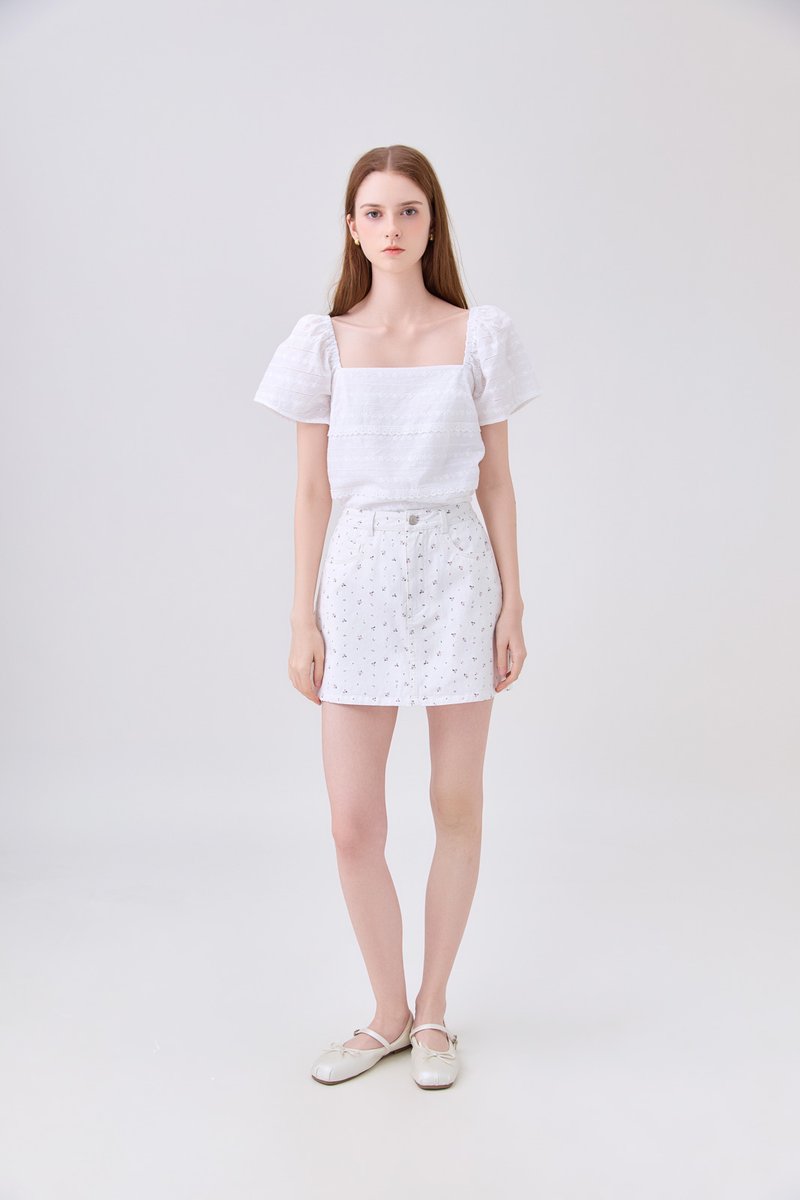 Octavia Denim Floral Skort In White