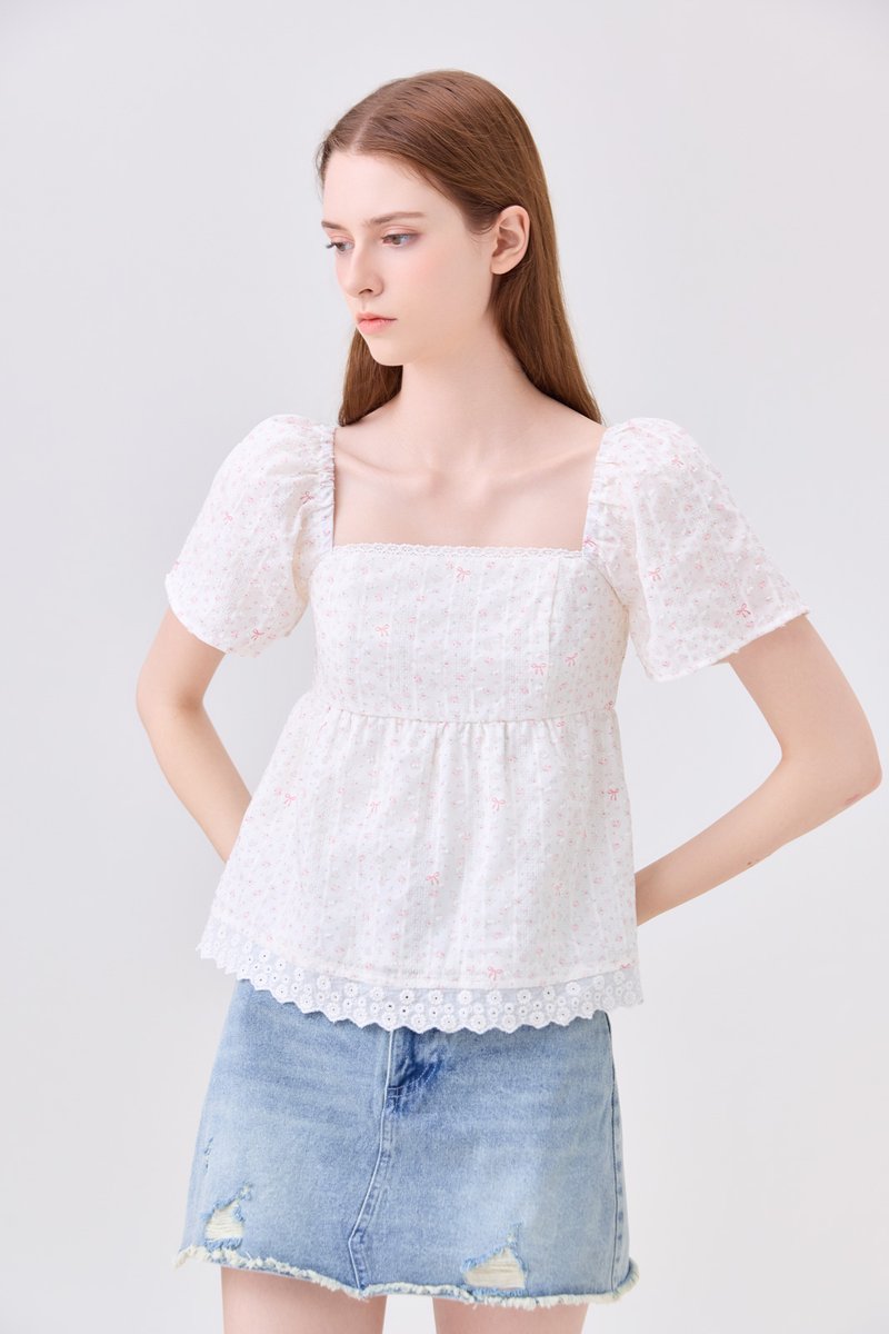 Parker Swiss Dot Ribbon Babydoll Top