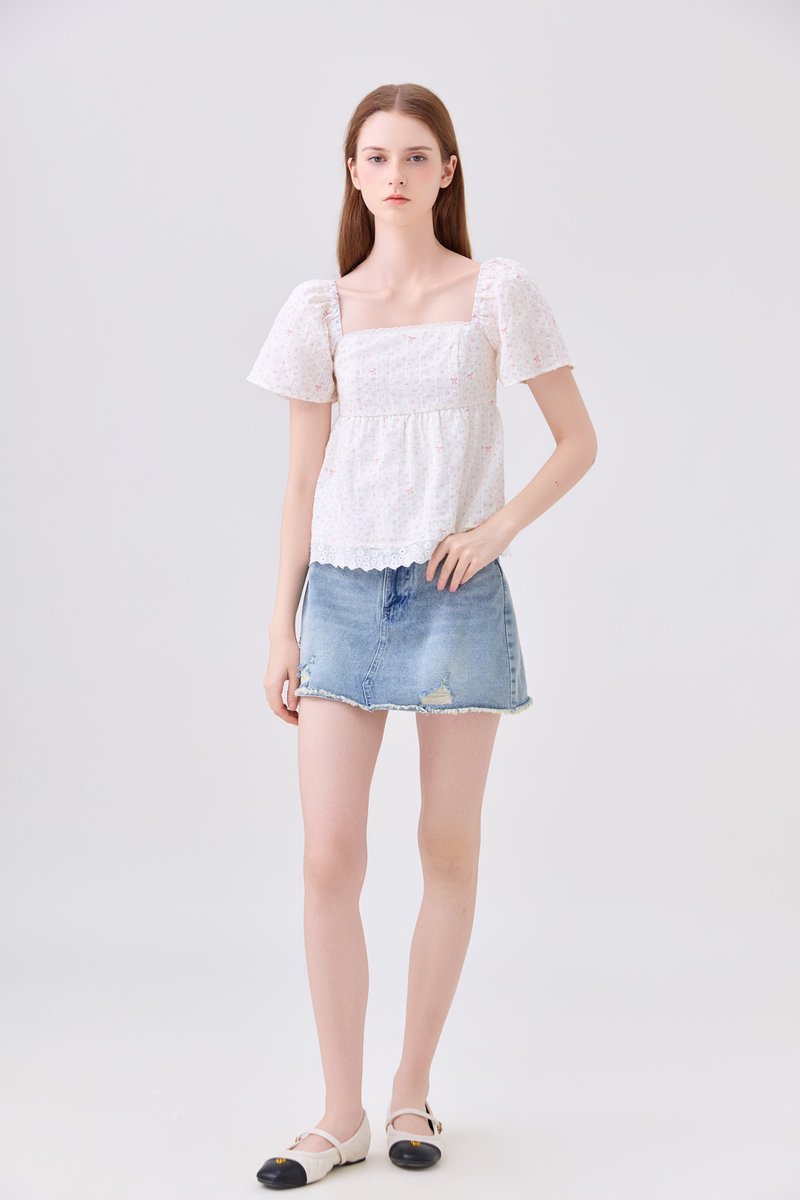 Parker Swiss Dot Ribbon Babydoll Top