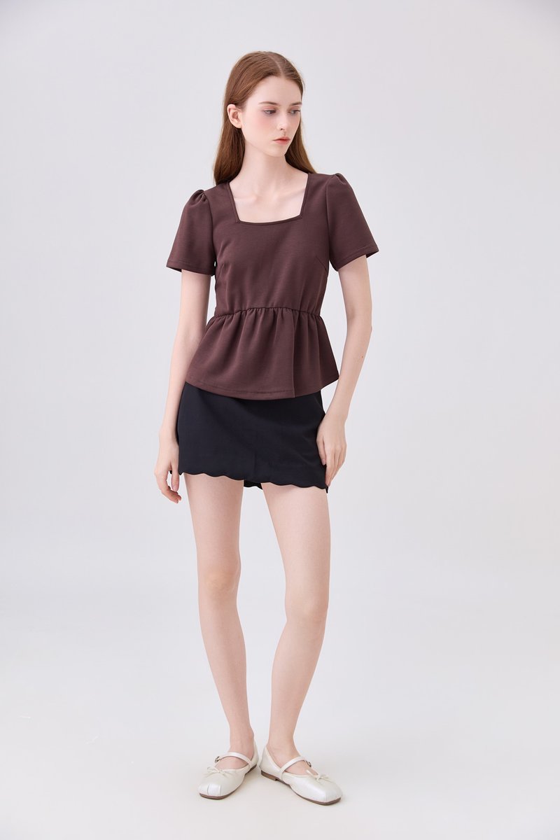 Zelie Staple Scallop Hem Skort In Black