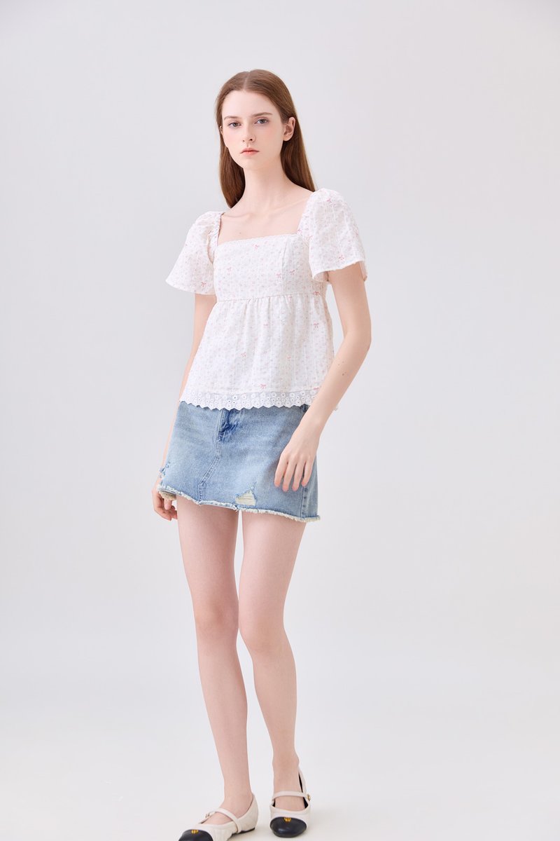 Parker Swiss Dot Ribbon Babydoll Top