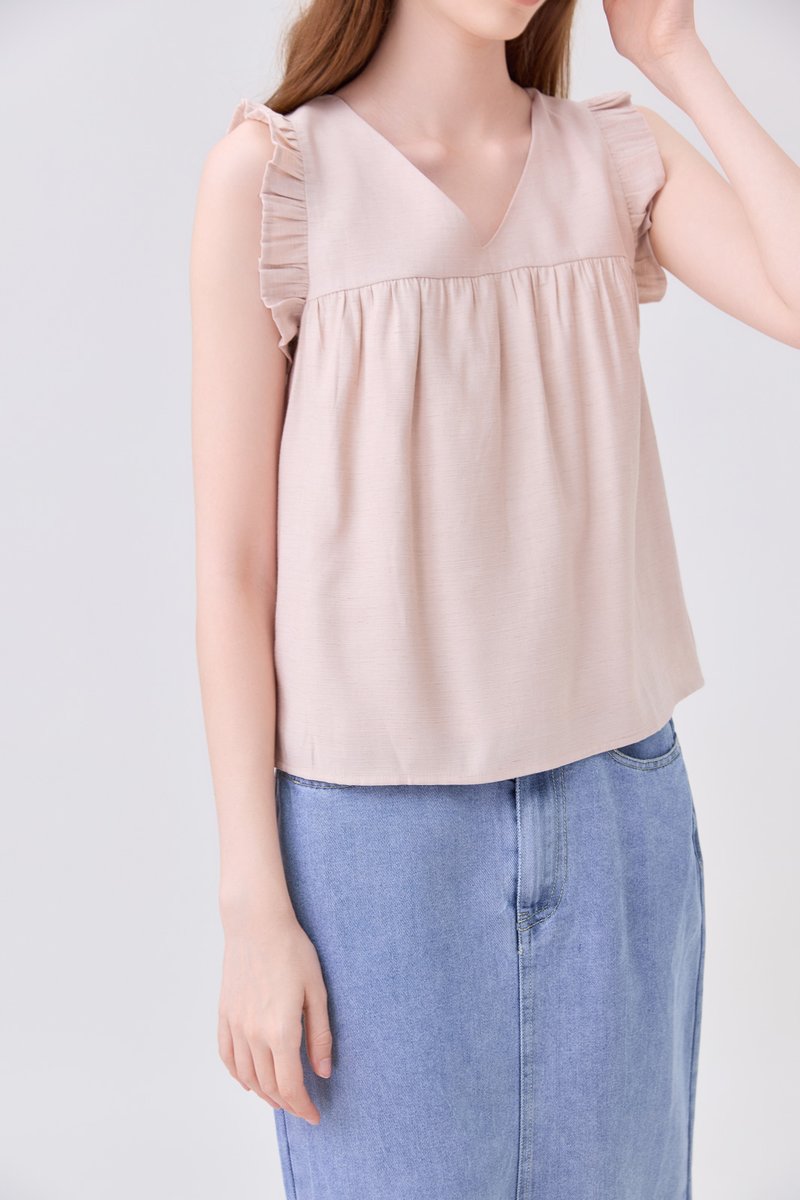 Alanna Ruffles Sleeve Top In Sand