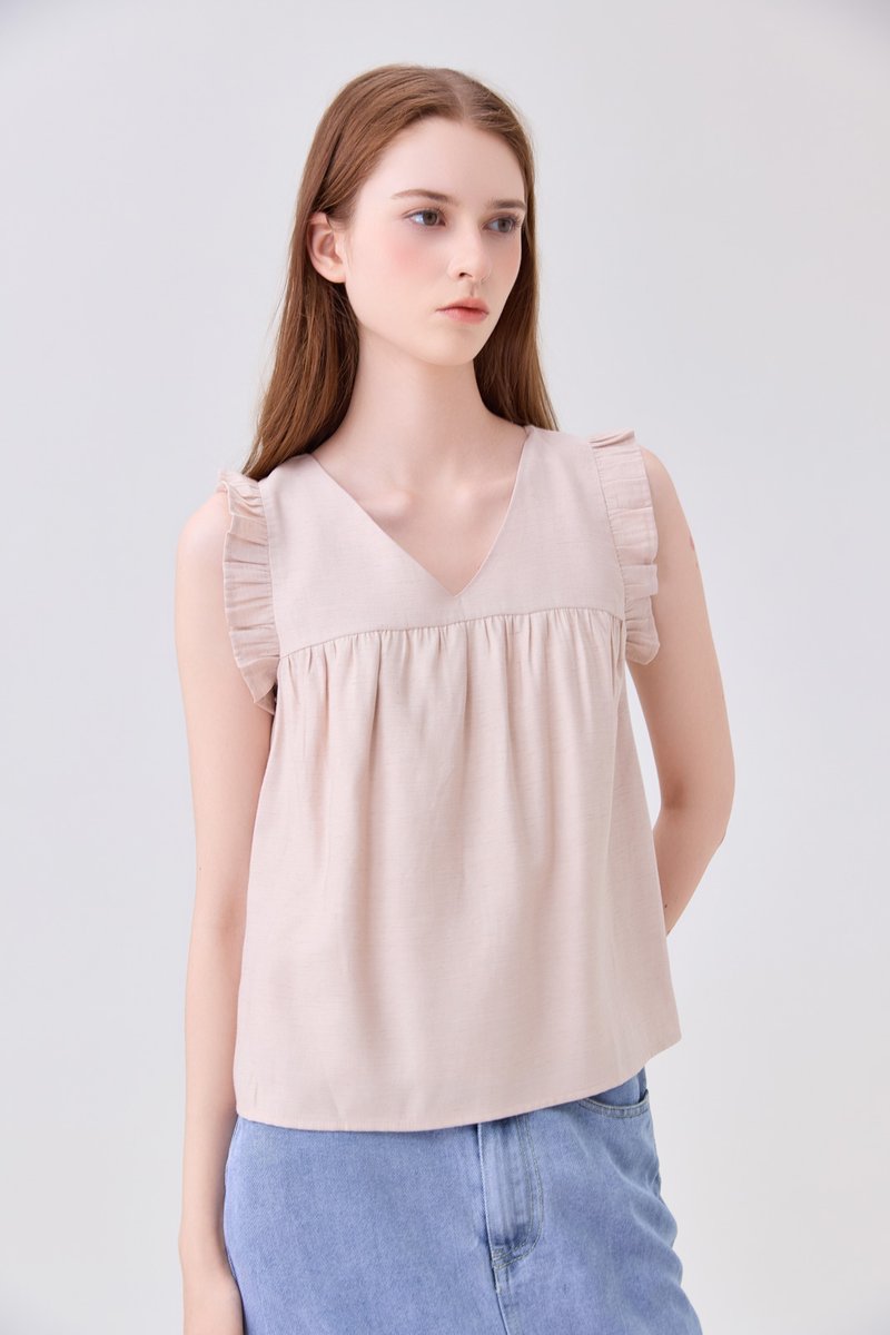 Alanna Ruffles Sleeve Top In Sand
