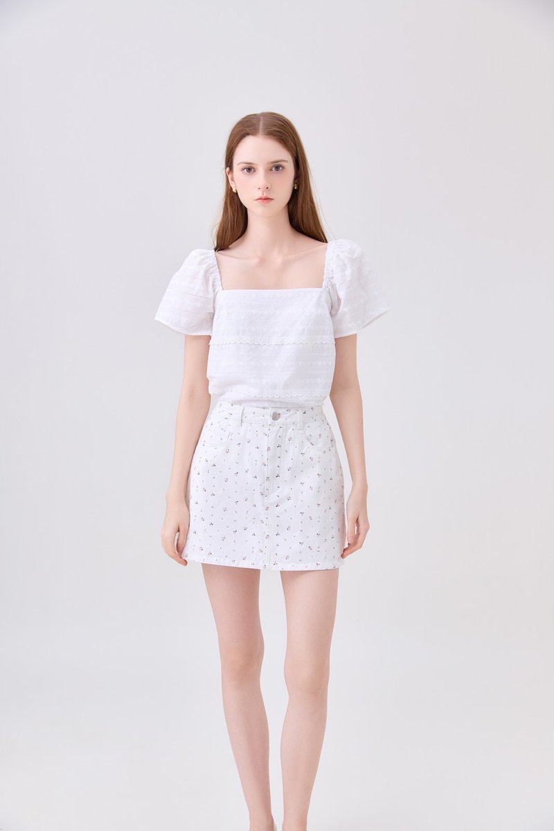 Octavia Denim Floral Skort In White