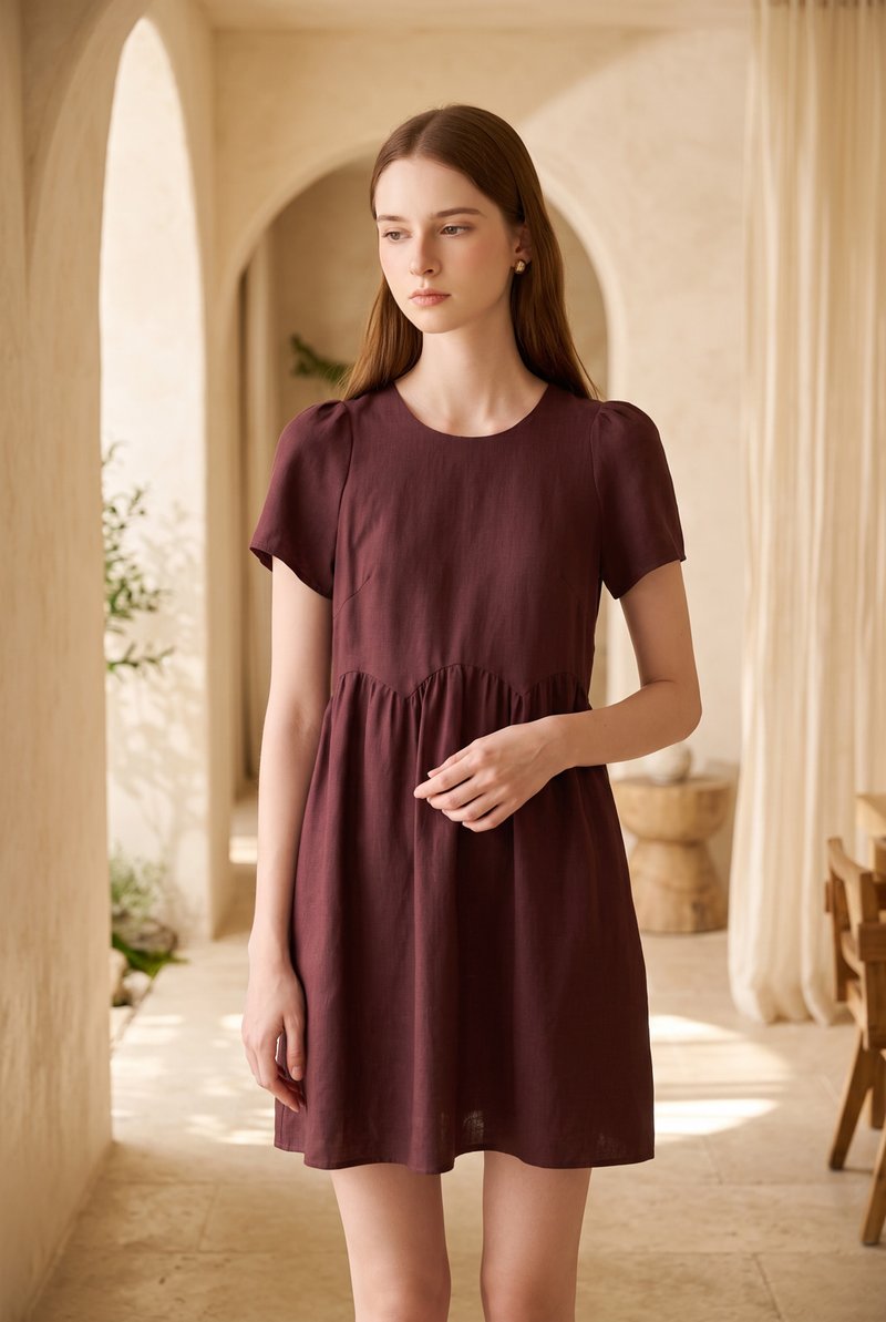 Ochre Scallop Minimalist Dress In Maroon