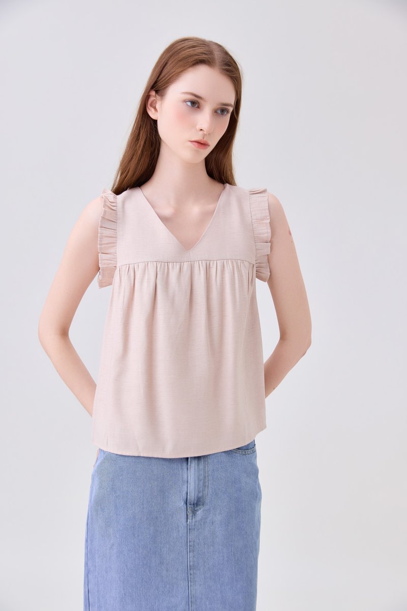 Alanna Ruffles Sleeve Top In Sand