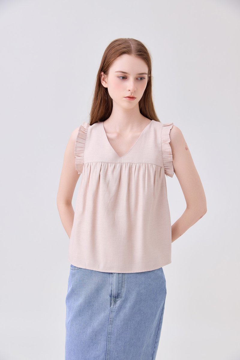 Alanna Ruffles Sleeve Top In Sand