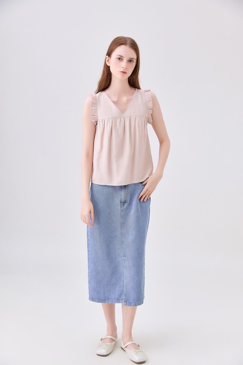 Alanna Ruffles Sleeve Top In Sand