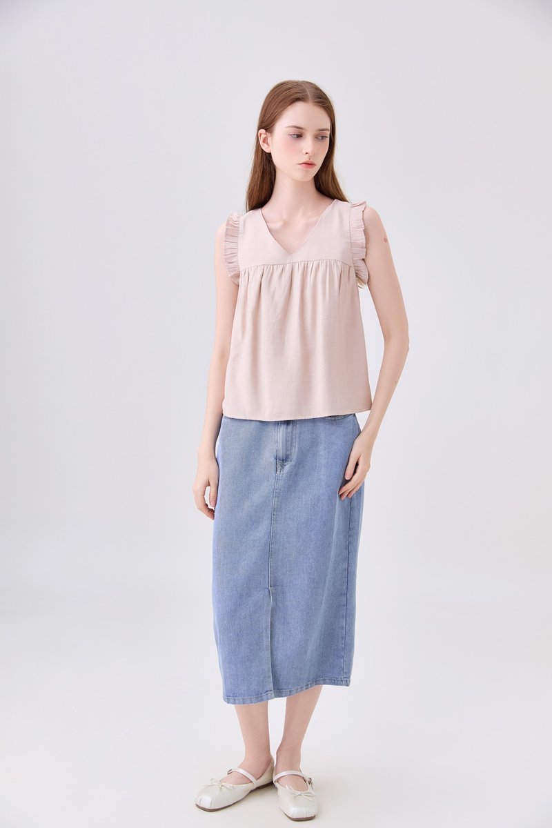 Alanna Ruffles Sleeve Top In Sand