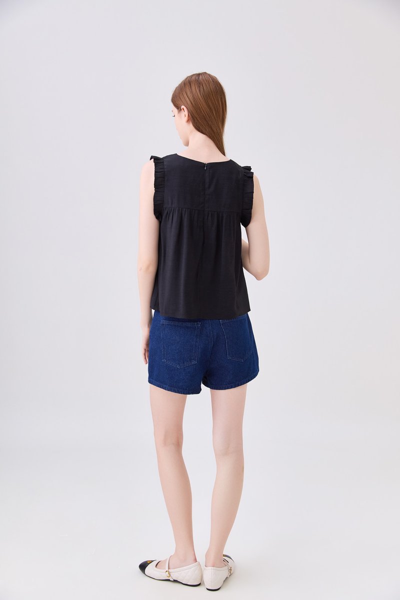 Alanna Ruffles Sleeve Top In Black