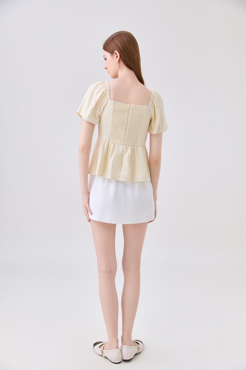 Zaya Textured Ribbon Babydoll Top In Butter Yellow