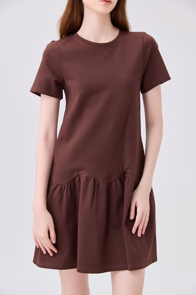Tulia Cotton Scallop Dropwaist Dress In Brown
