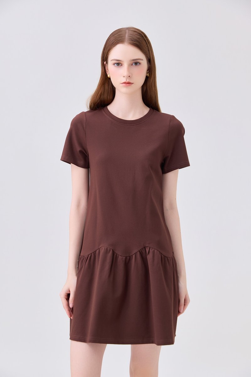 Tulia Cotton Scallop Dropwaist Dress In Brown