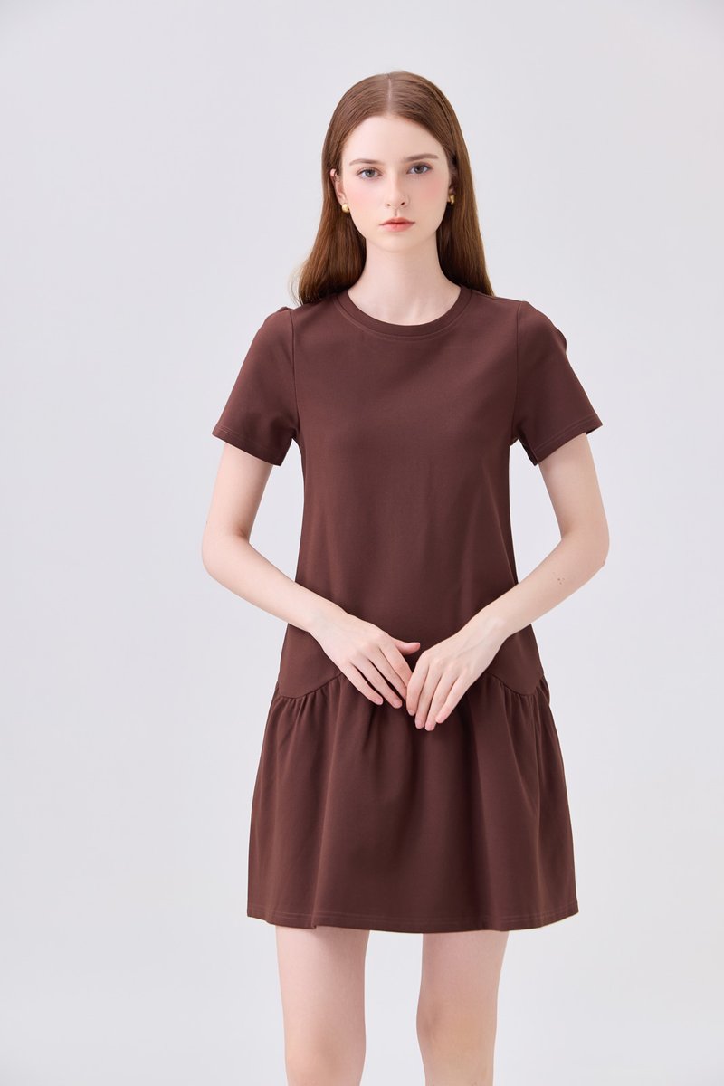 Tulia Cotton Scallop Dropwaist Dress In Brown