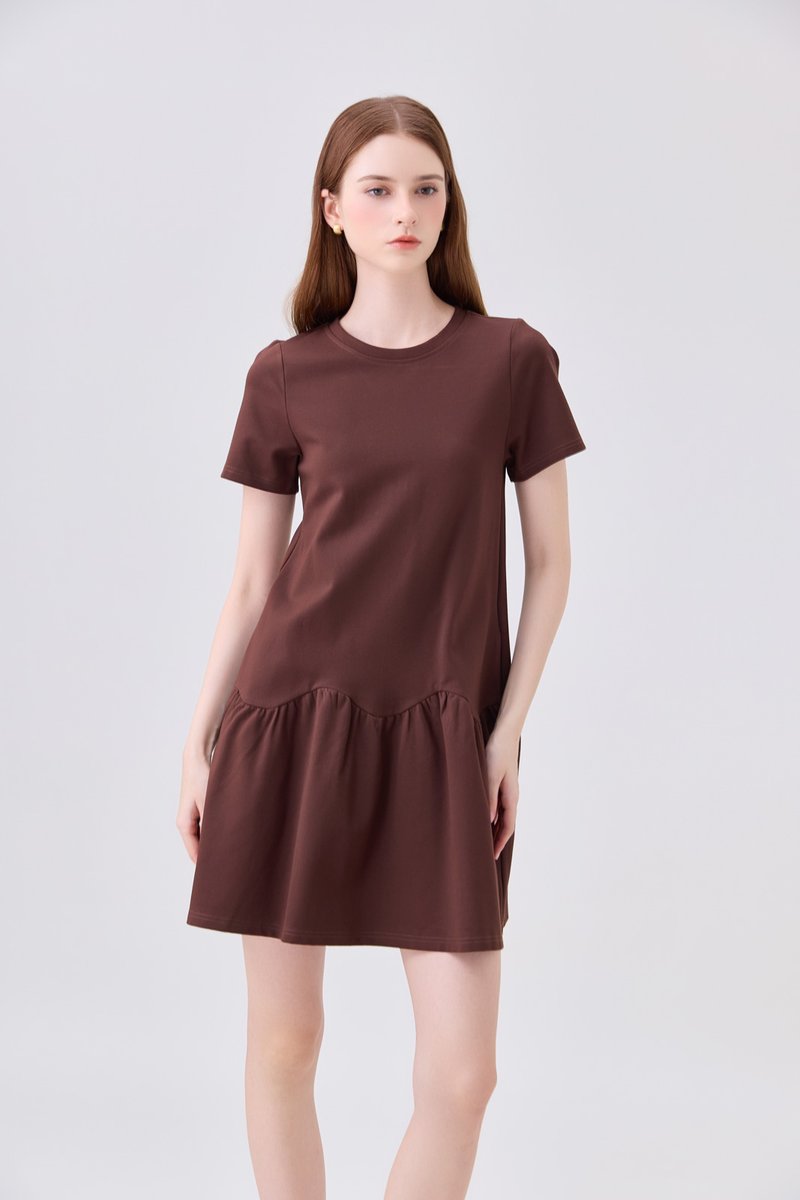 Tulia Cotton Scallop Dropwaist Dress In Brown