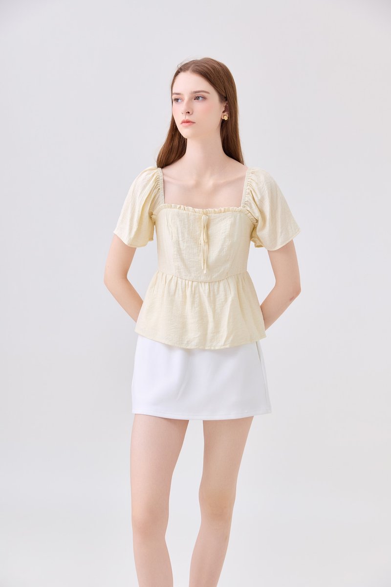 Zaya Textured Ribbon Babydoll Top In Butter Yellow