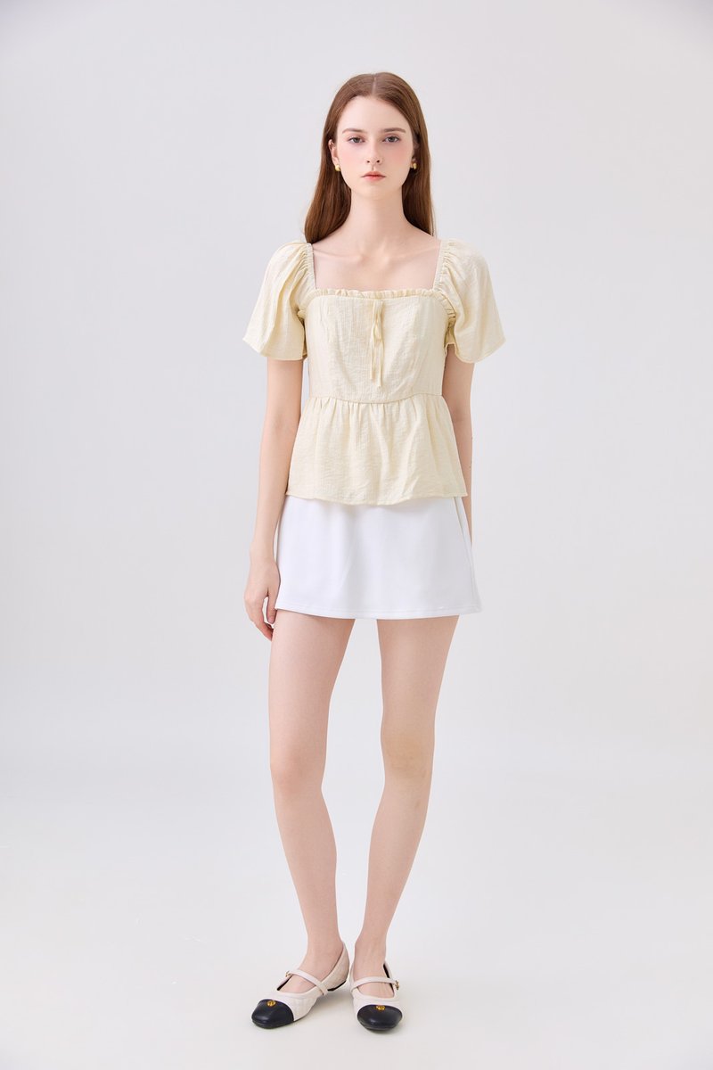 Zaya Textured Ribbon Babydoll Top In Butter Yellow