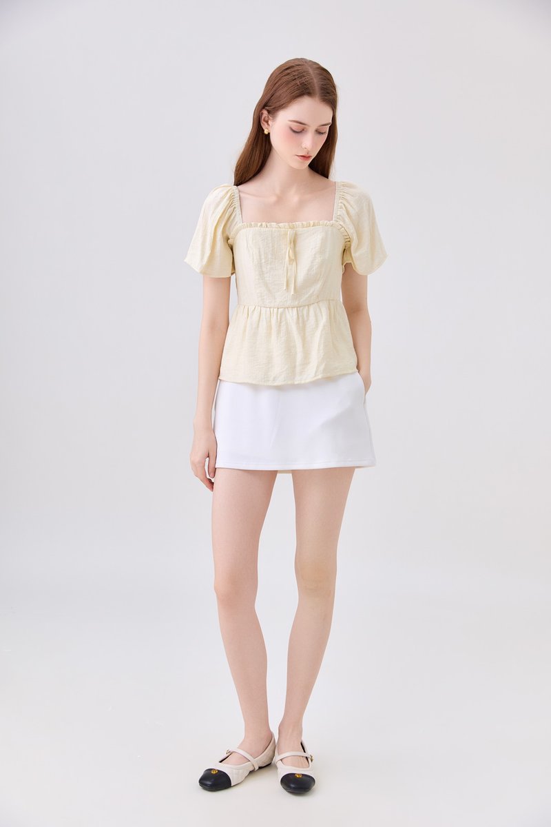 Zaya Textured Ribbon Babydoll Top In Butter Yellow